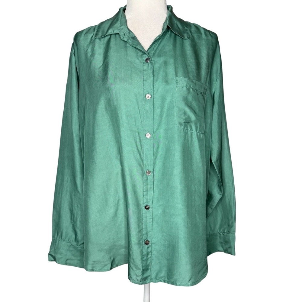 Garnet Hill 100% Silk M‎ (12) Button Down Blouse Top Minimalist Classic Shirt